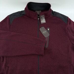 Greg Norman Mens L Full Zip Sweater Jacket Burgundy Heathered Fleece Pockets